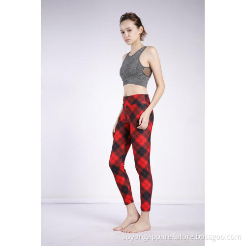 Ladies Tartan Printed High Waist High Elastic leggings